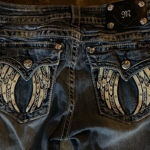Embellished Miss Me Denim Jeans with Wing Design